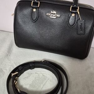COACH Black Pebbled Leather Satchel with Strap